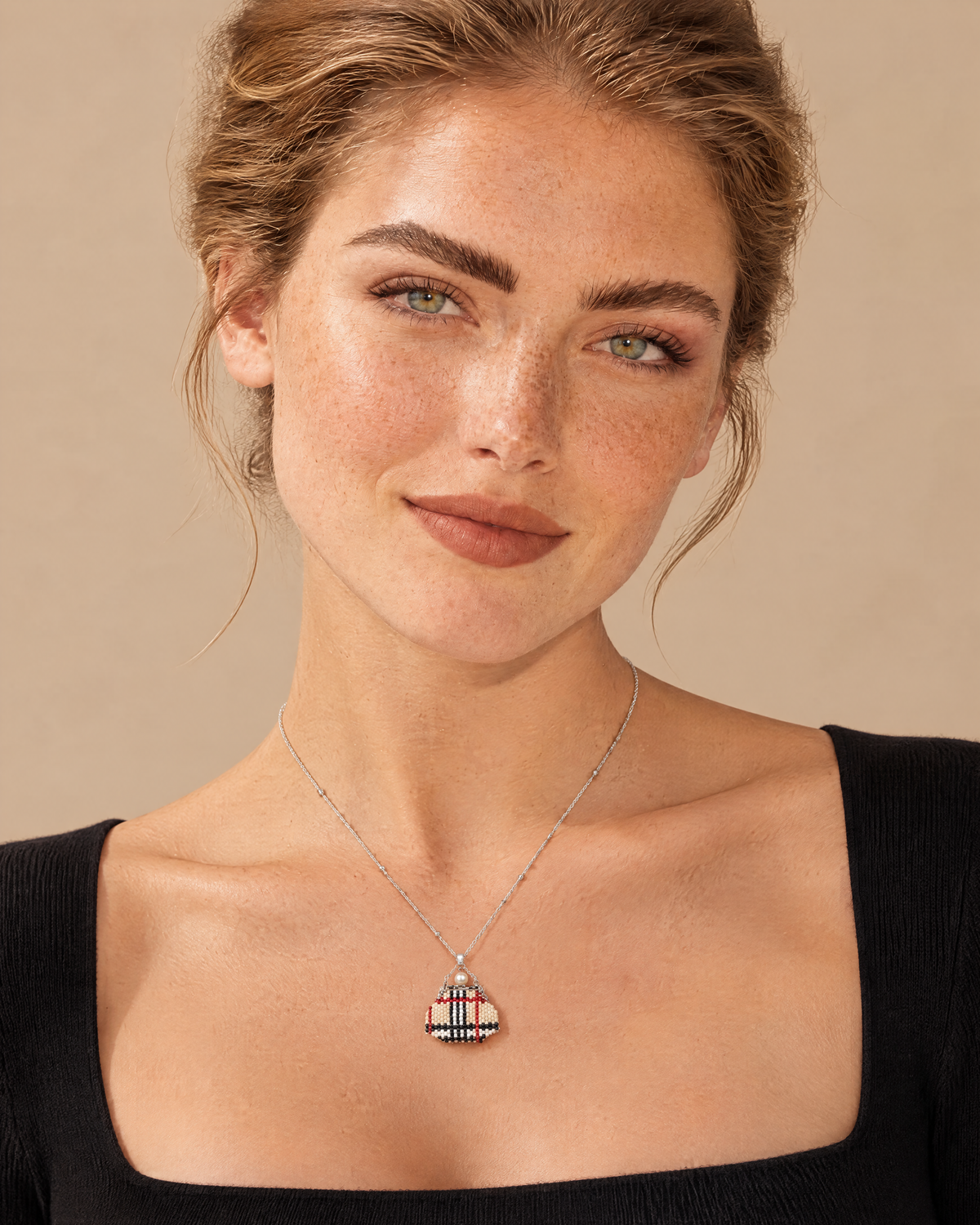 Plaid Purse Pendant - worn