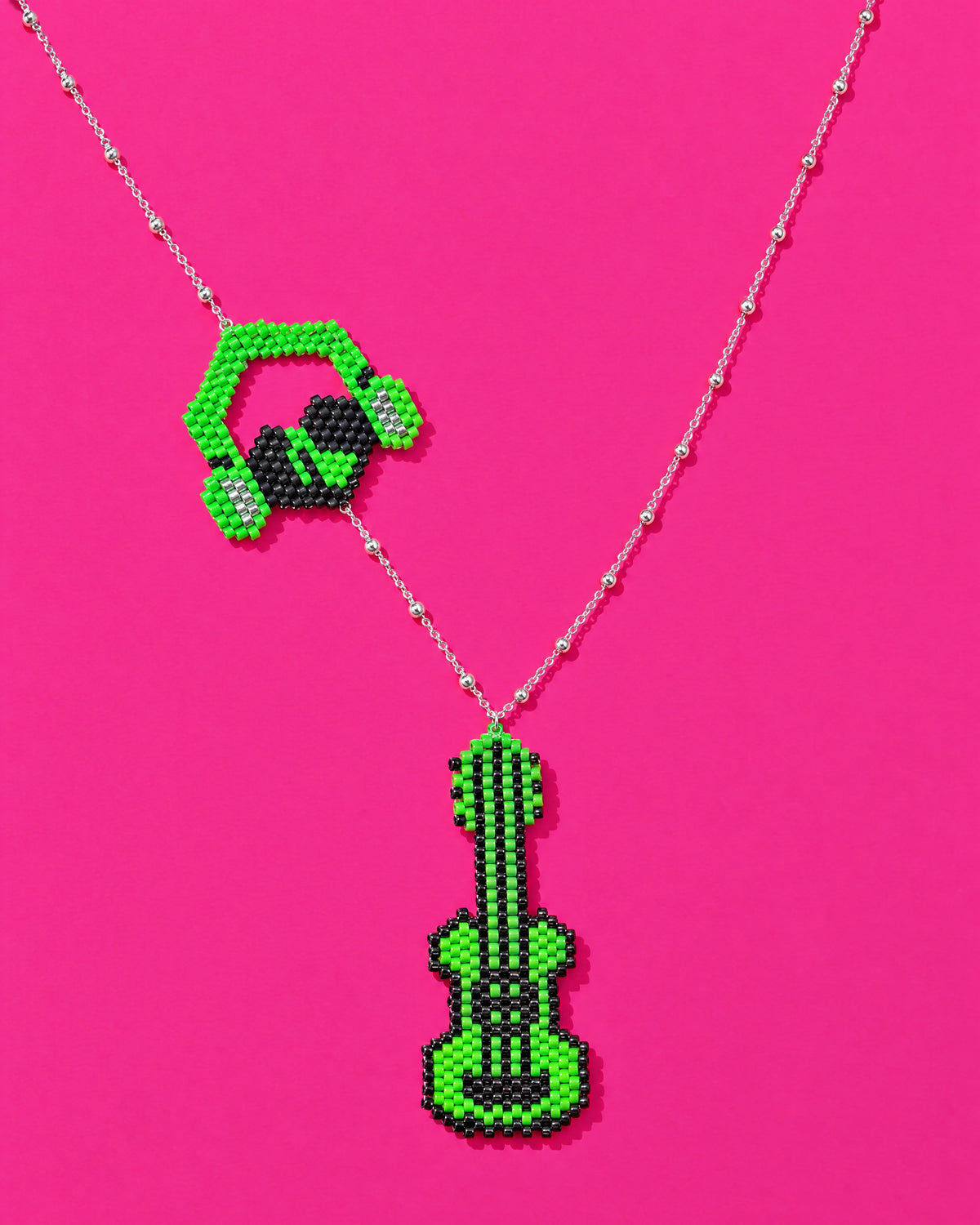 Green Guitar Charm Necklace