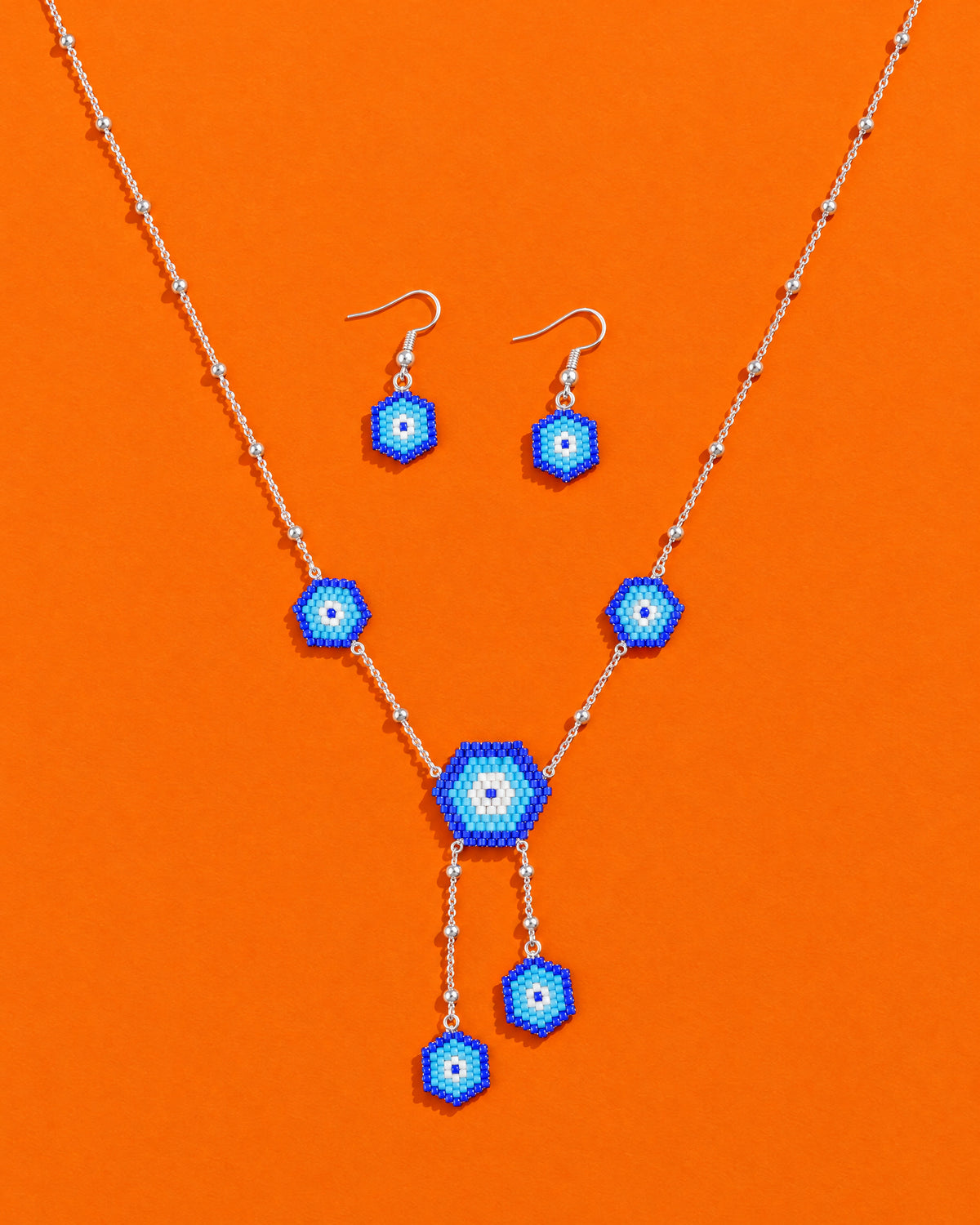 Hexagon Evil Eye Necklace Set