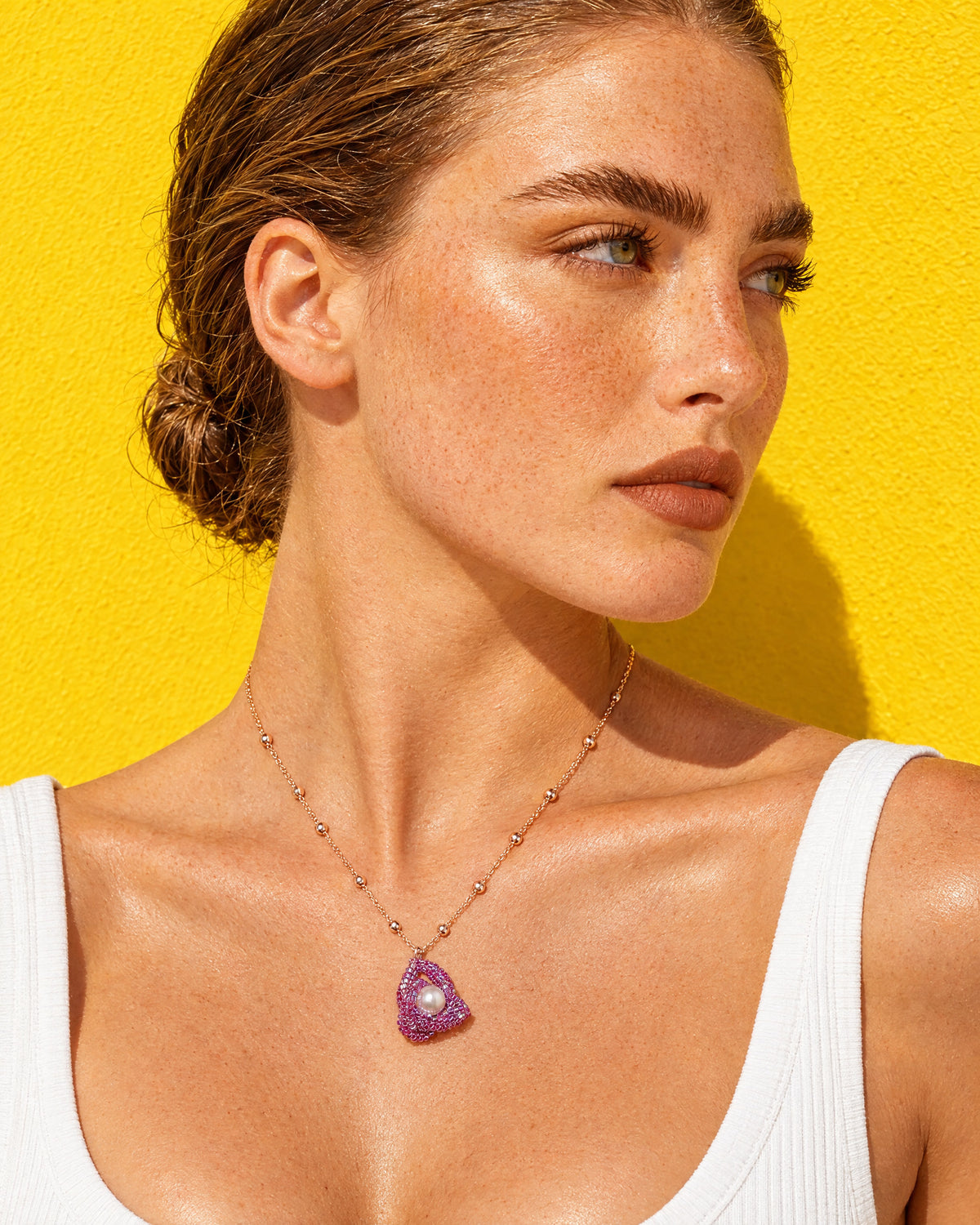 Magenta Pearl Pendant - worn