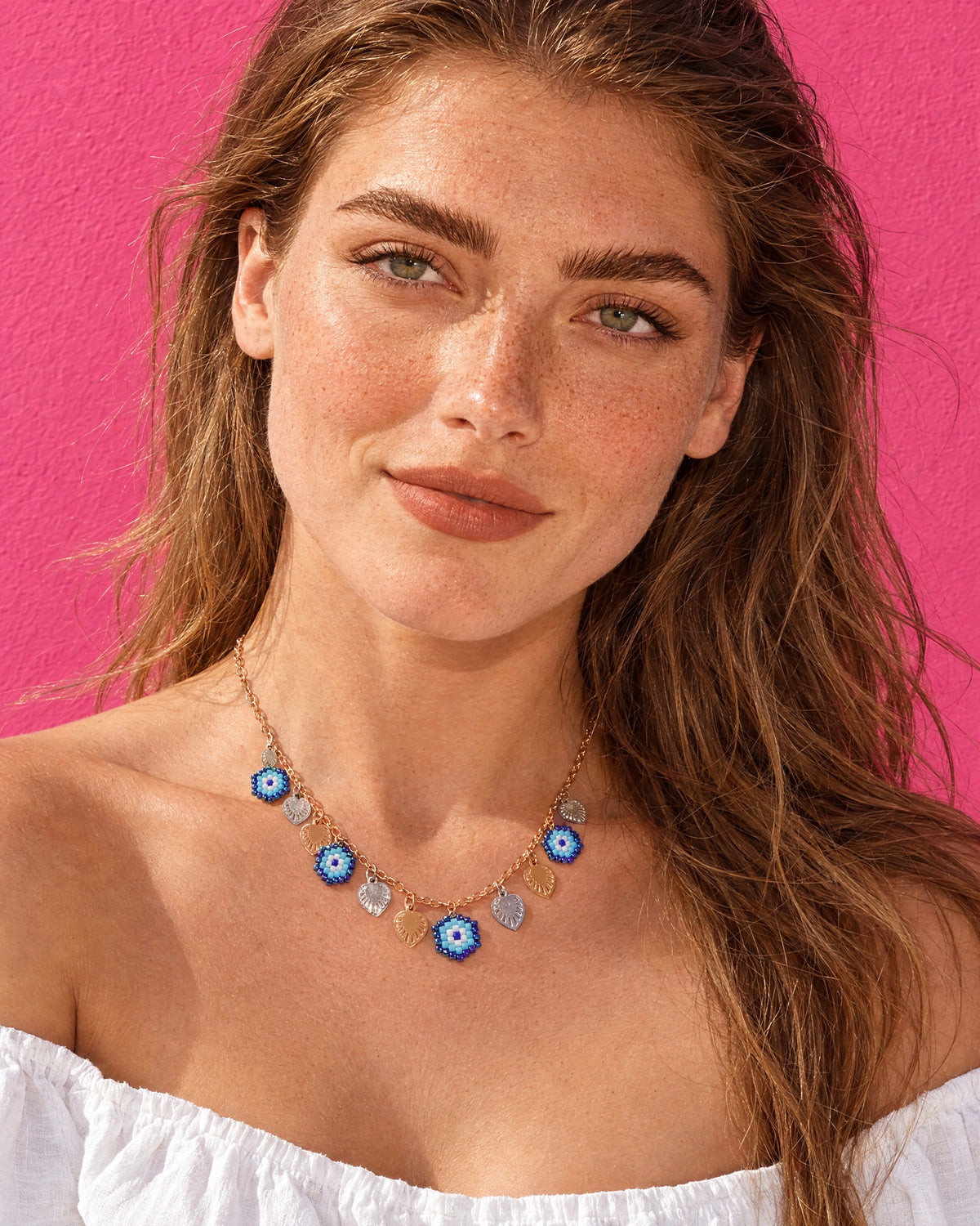 Nazar Hearts Charm Necklace worn