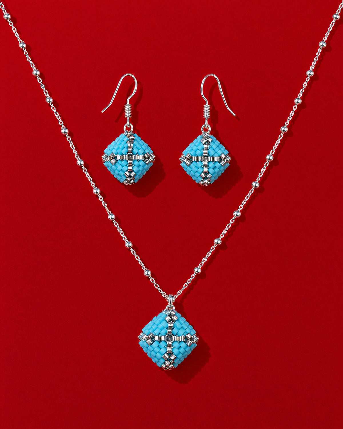 Turquoise Cube Necklace Set - product