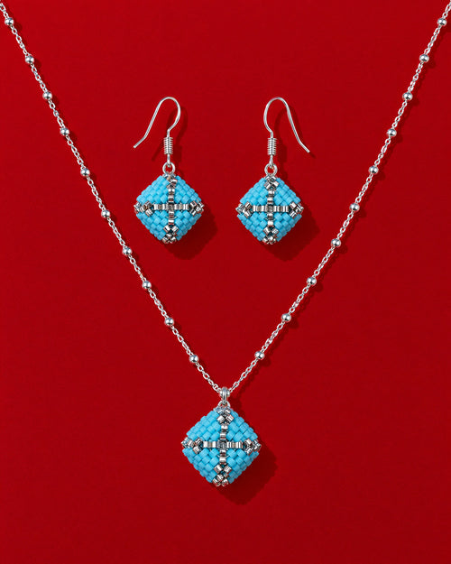 Turquoise Cube Necklace Set - product