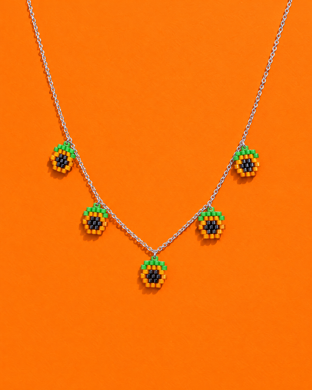 Orange Pixel Charm Necklace