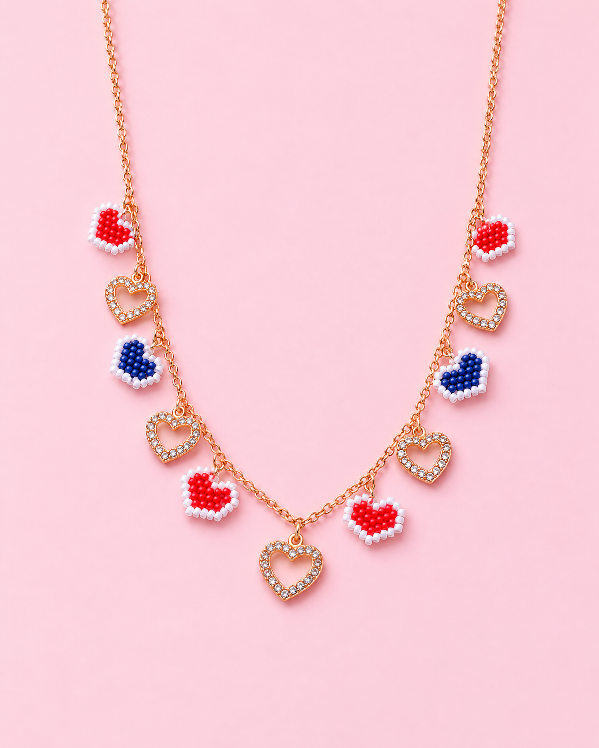 Heartline Charm Necklace on pink background