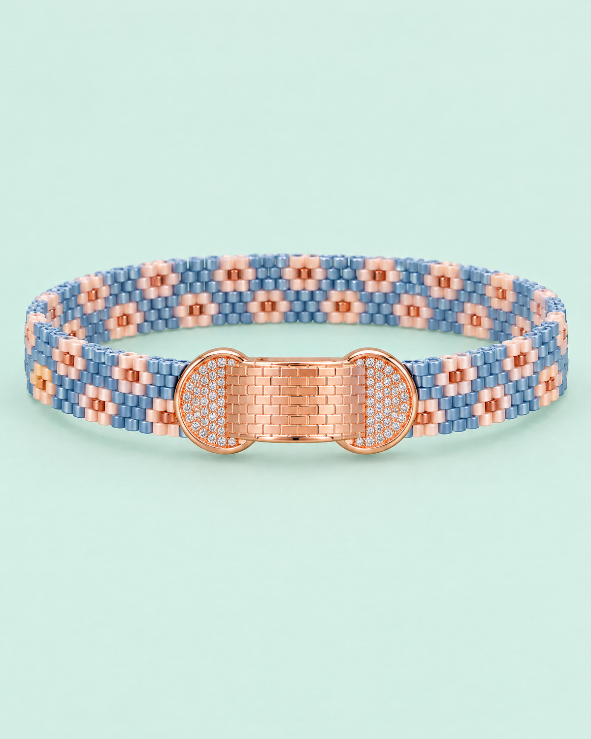 Blue Daisy Loom Cuff on mint background