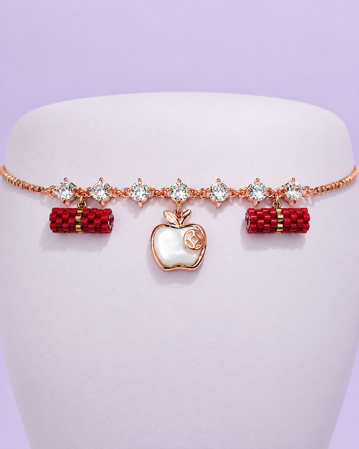 Crystal Apple Charm Bracelet front view