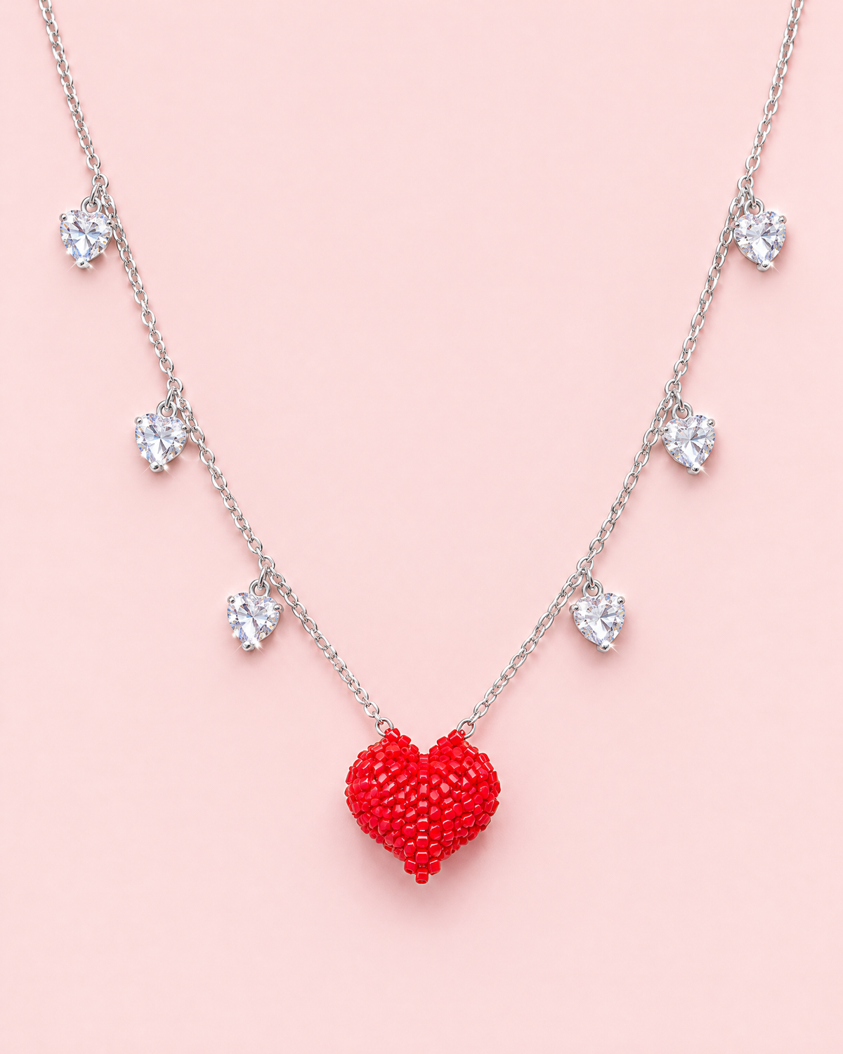 Puffed Heart Pendant on blush background