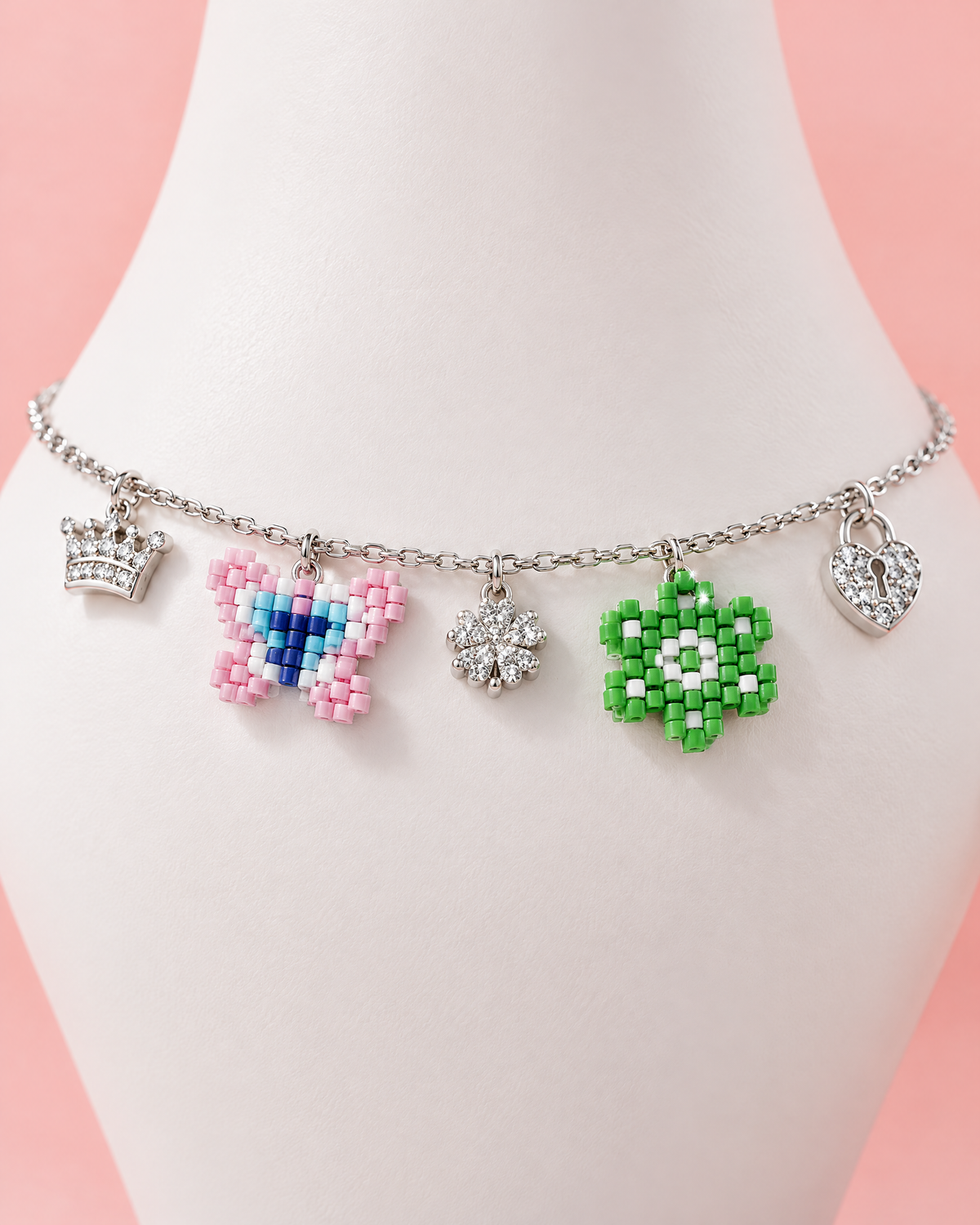 Butterfly Crown Charm Bracelet front view
