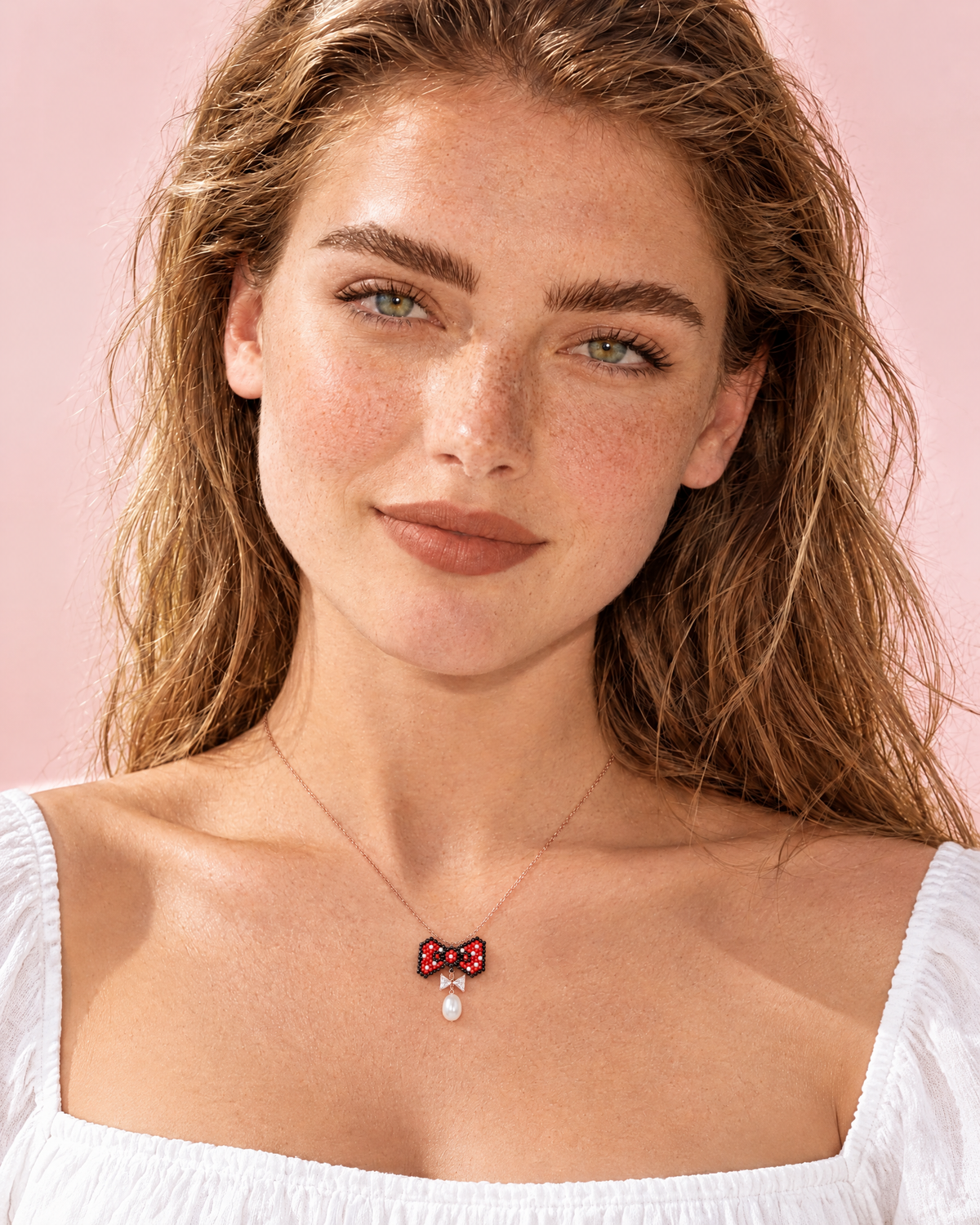 Polka Bow Pendant worn