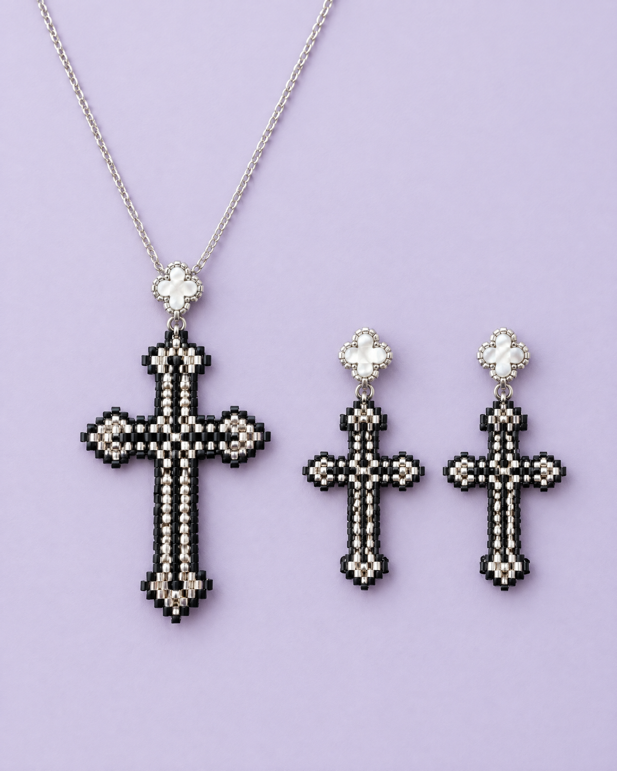 Monochrome Cross Pendant and earrings set