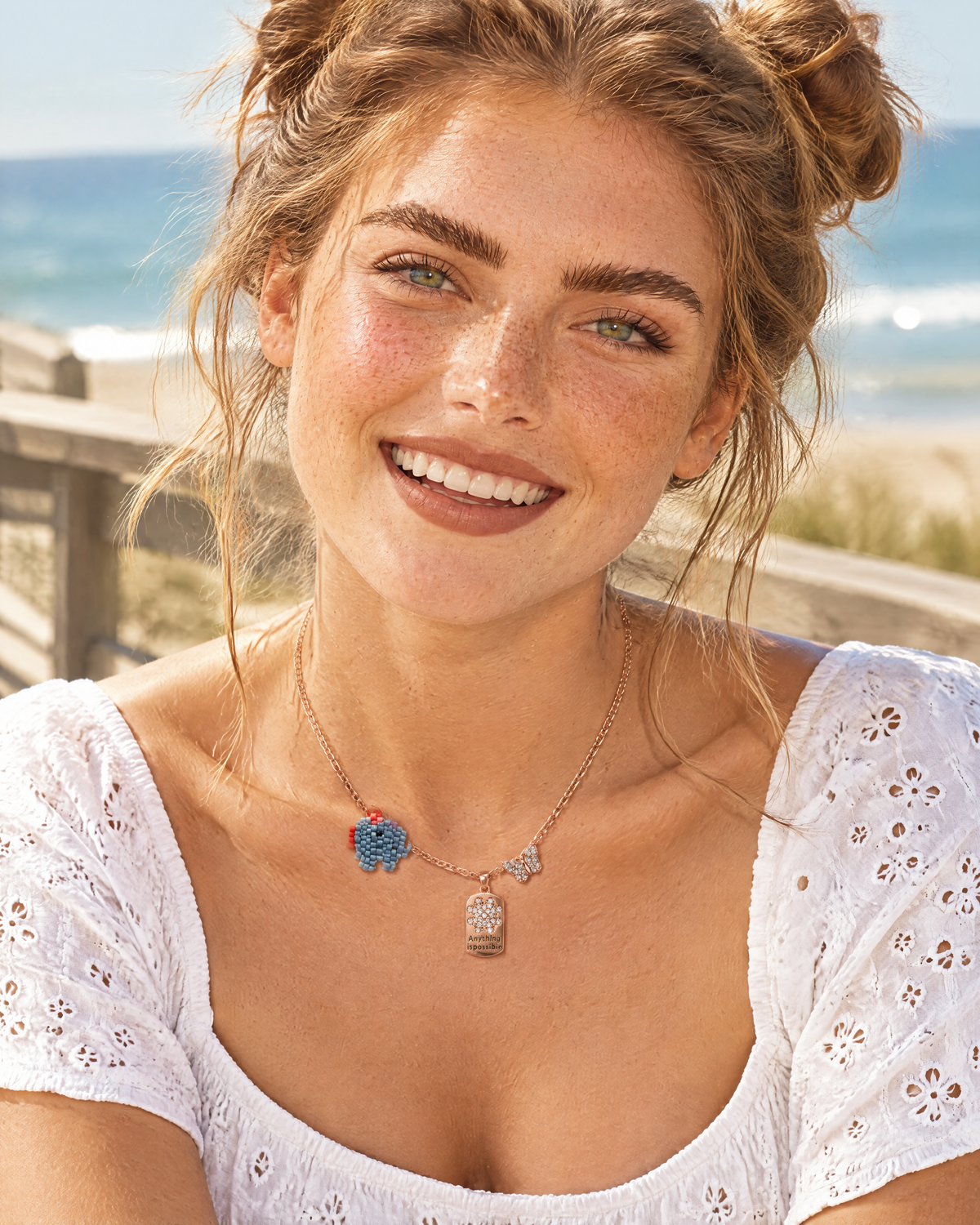 Blue Elephant Charm Necklace - beach look