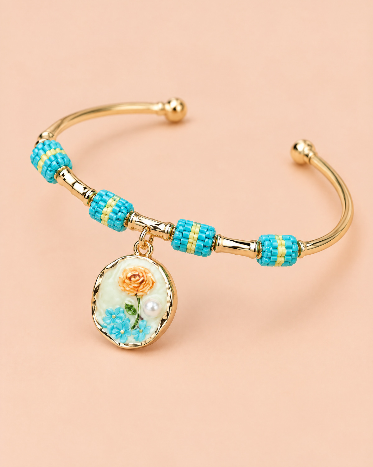 Turquoise Rose Charm Bangle - product