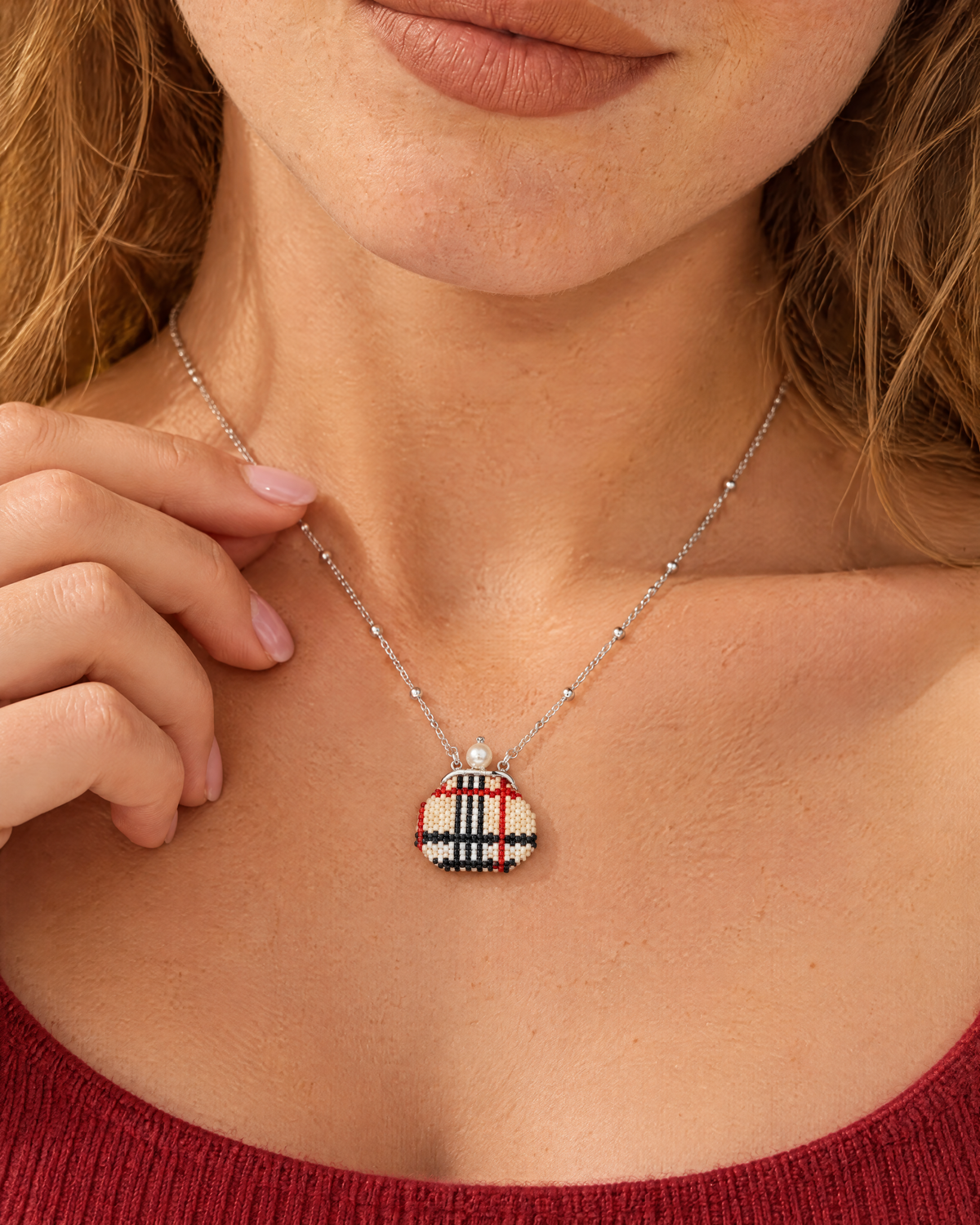 Plaid Purse Pendant - close-up